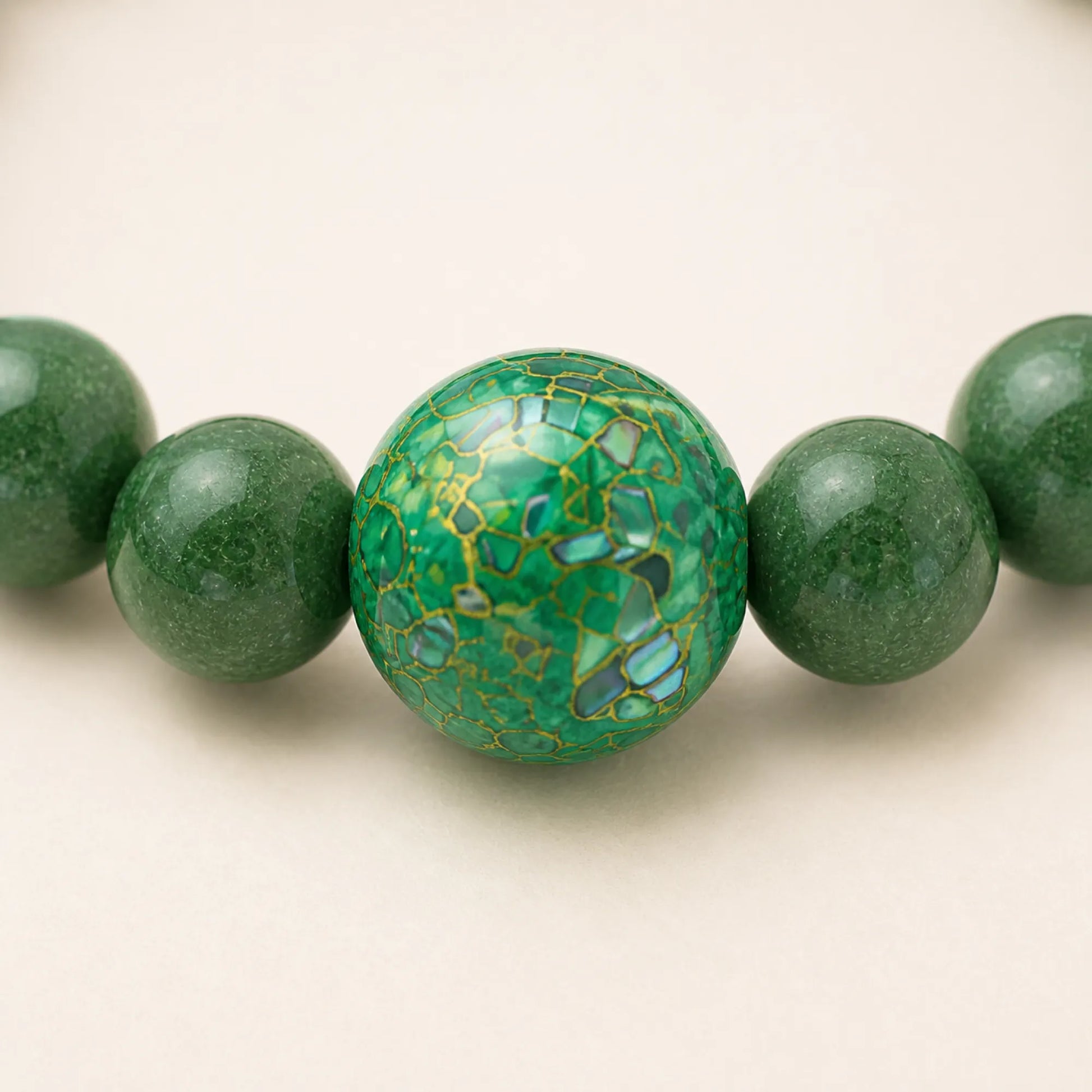 Lacquerware & Aromatic Herbal Beaded Stretch Bracelet — Green Yuzu Luck - detail view 3