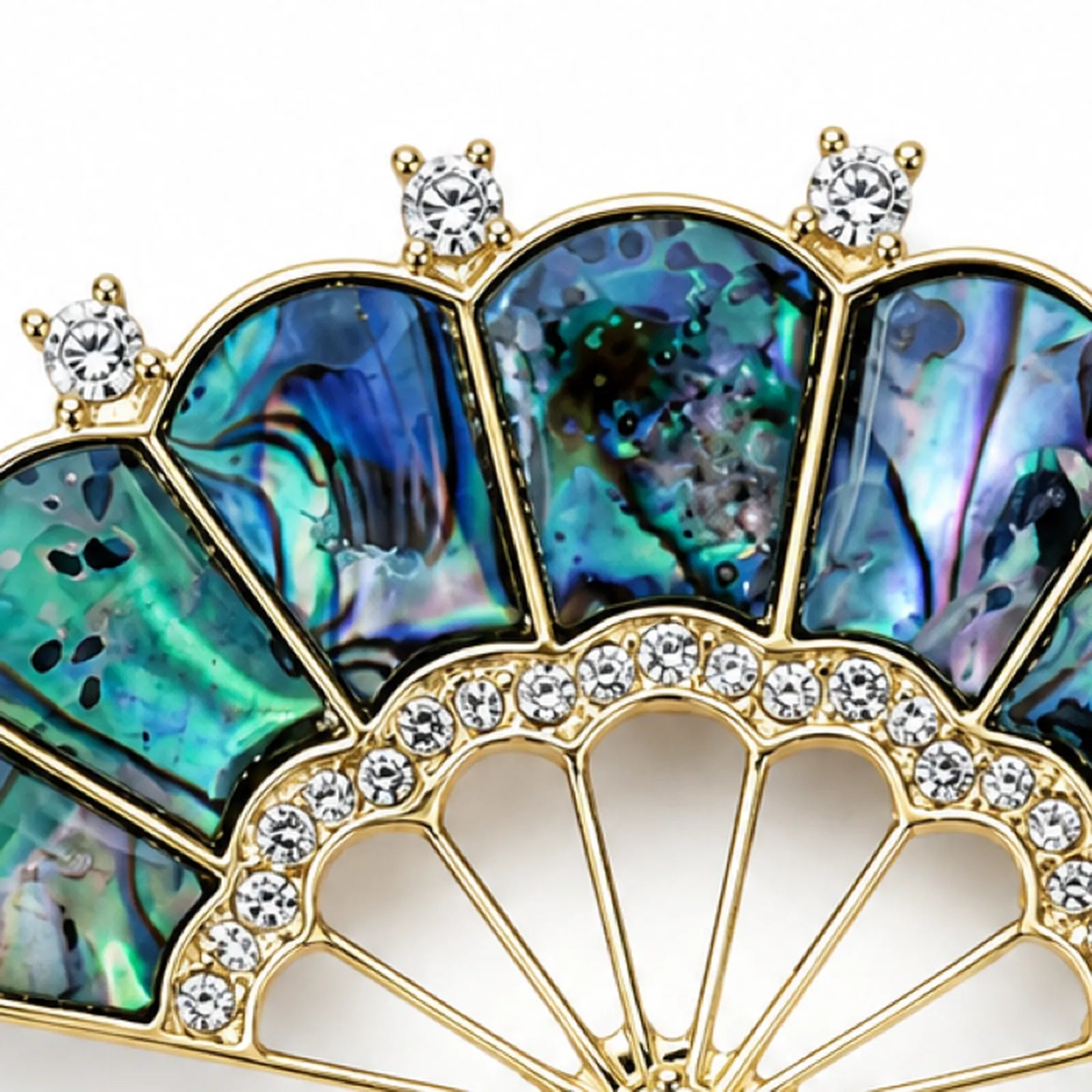 Abalone Shell Fan Pendant with Crystal Accents & Pearl Drop - detail view 3