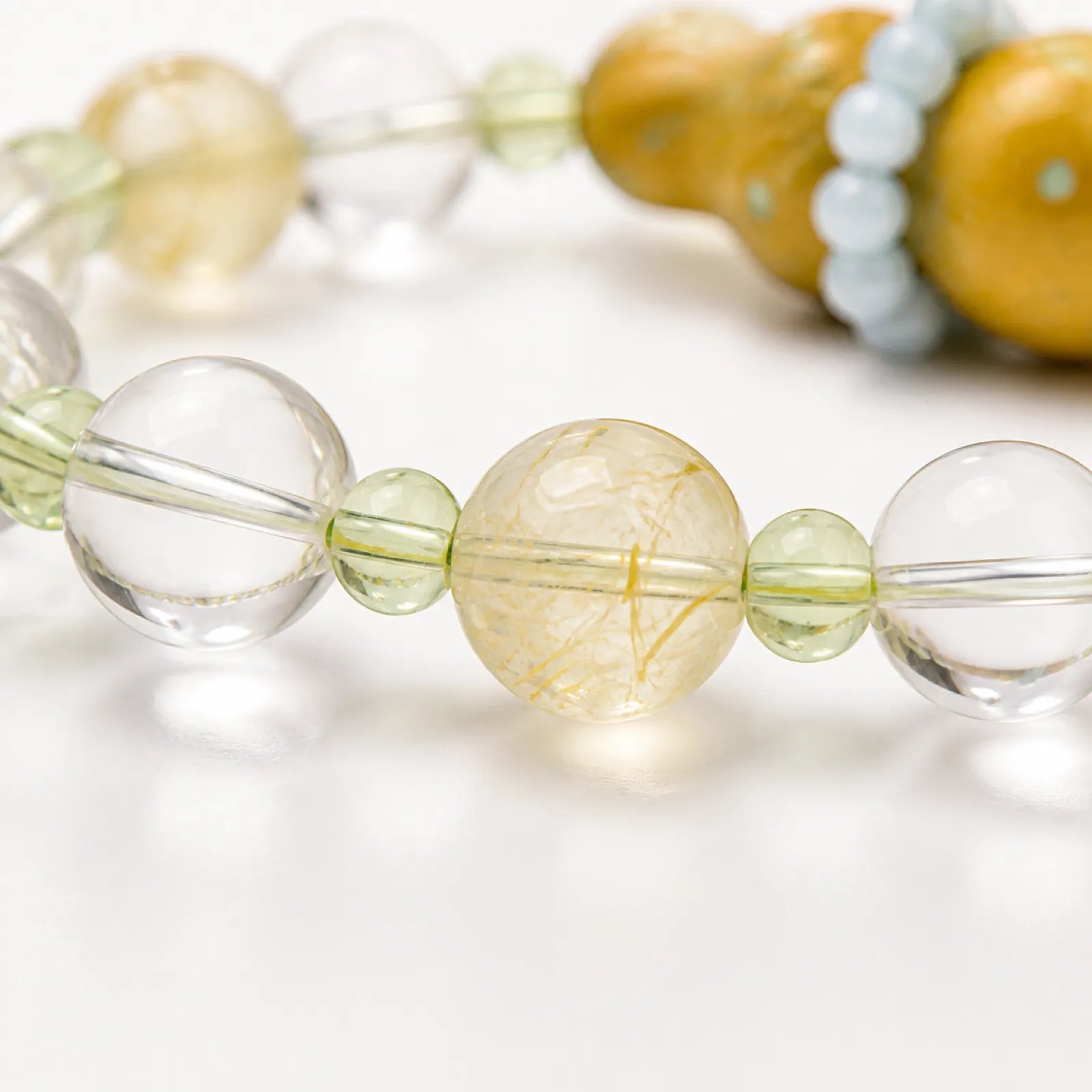 Clear & Citrine Quartz Bracelet with Yellow Lacquerware Double Gourd Pendant - detail view 5