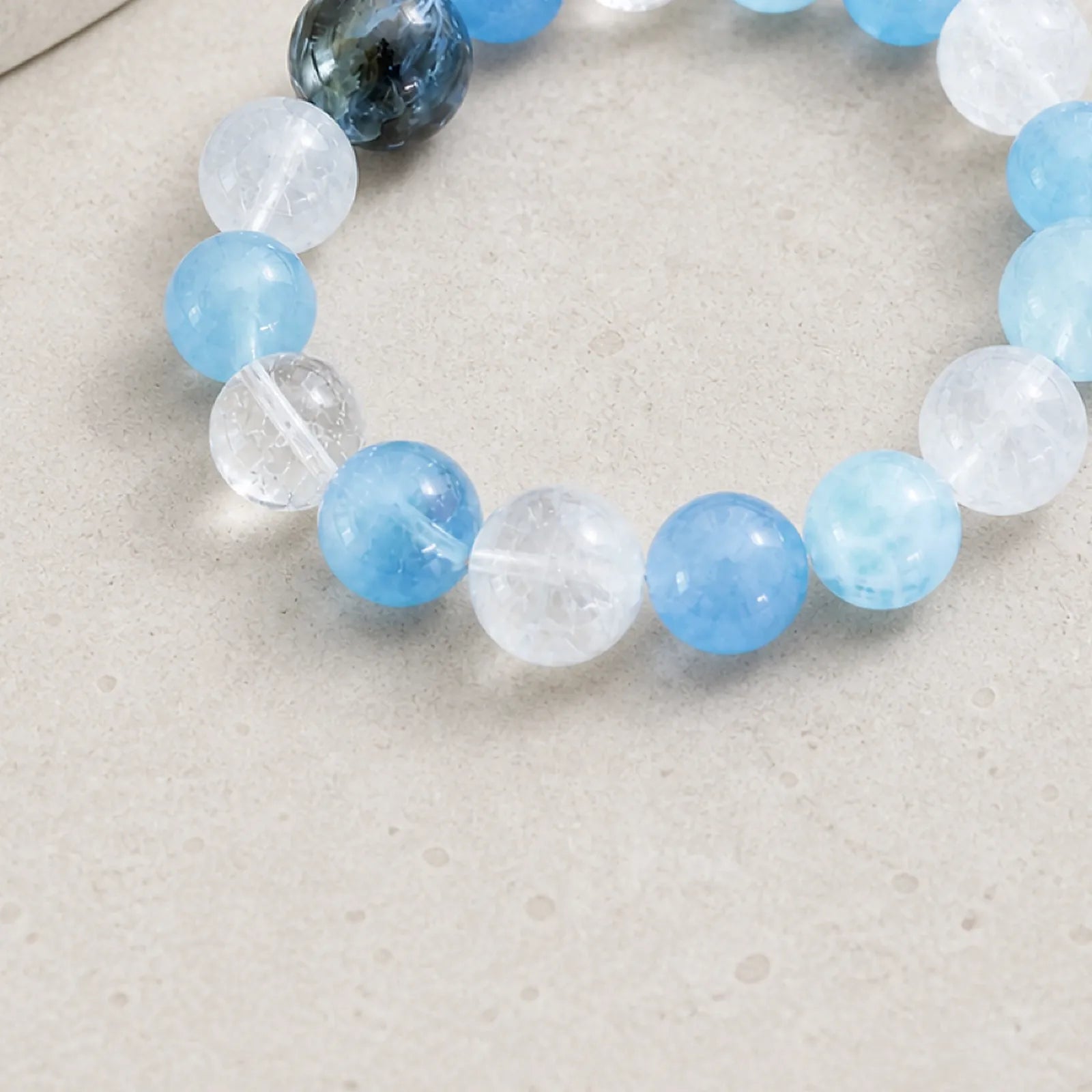 Clear Quartz & Blue Chalcedony Bracelet with Gemstone Focal Bead - detail view 5