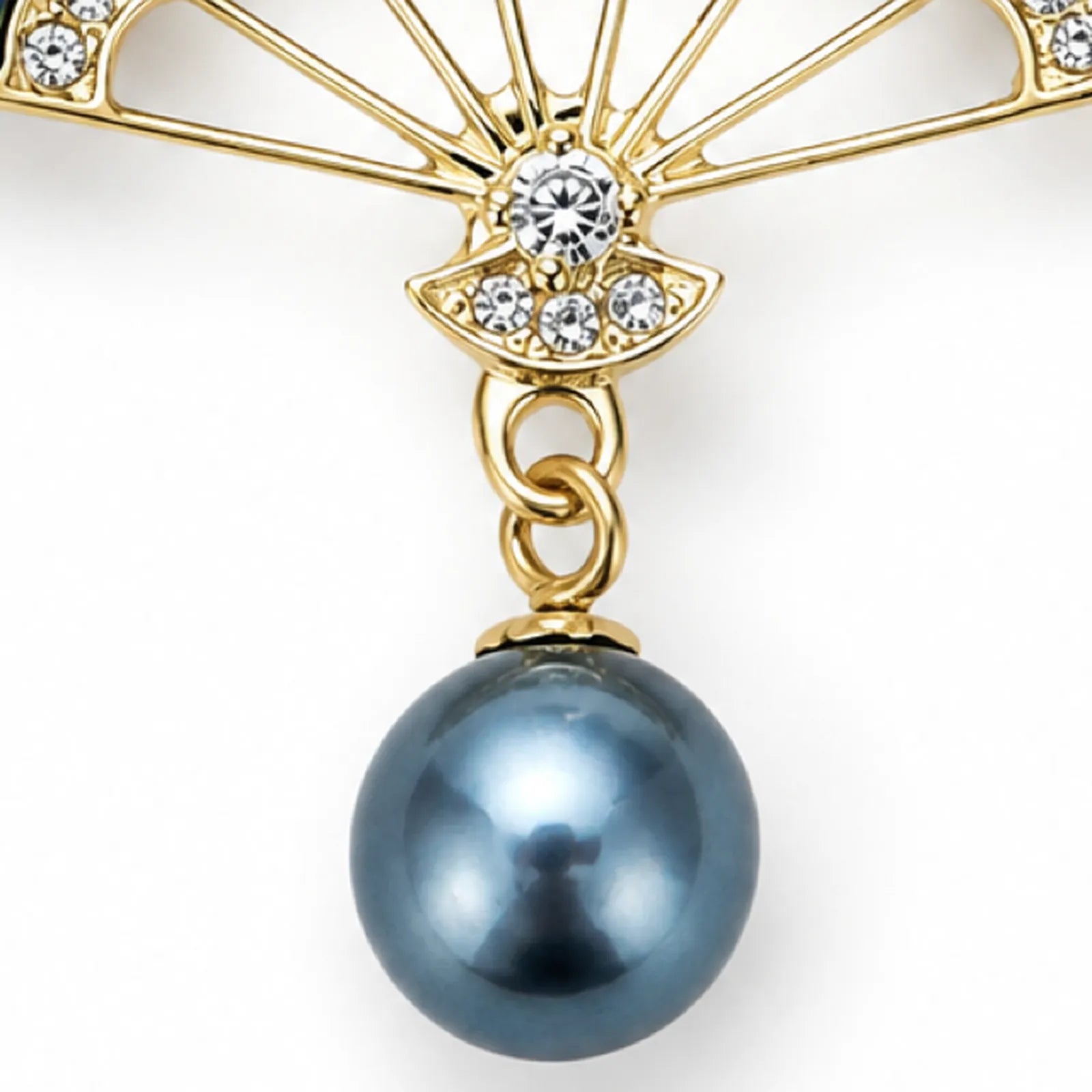 Abalone Shell Fan Pendant with Crystal Accents & Pearl Drop - detail view 5